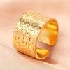 Wide Band Adjustable Stainless Steel Ring, Vintage 18k Gold Geometric Design for Women