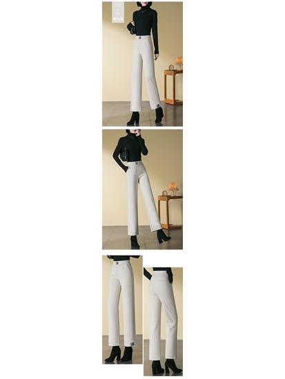 2024 Autumn/Winter High-Waisted Wool Slimming Straight-Leg Cropped Warm Pants for Middle-Aged Women