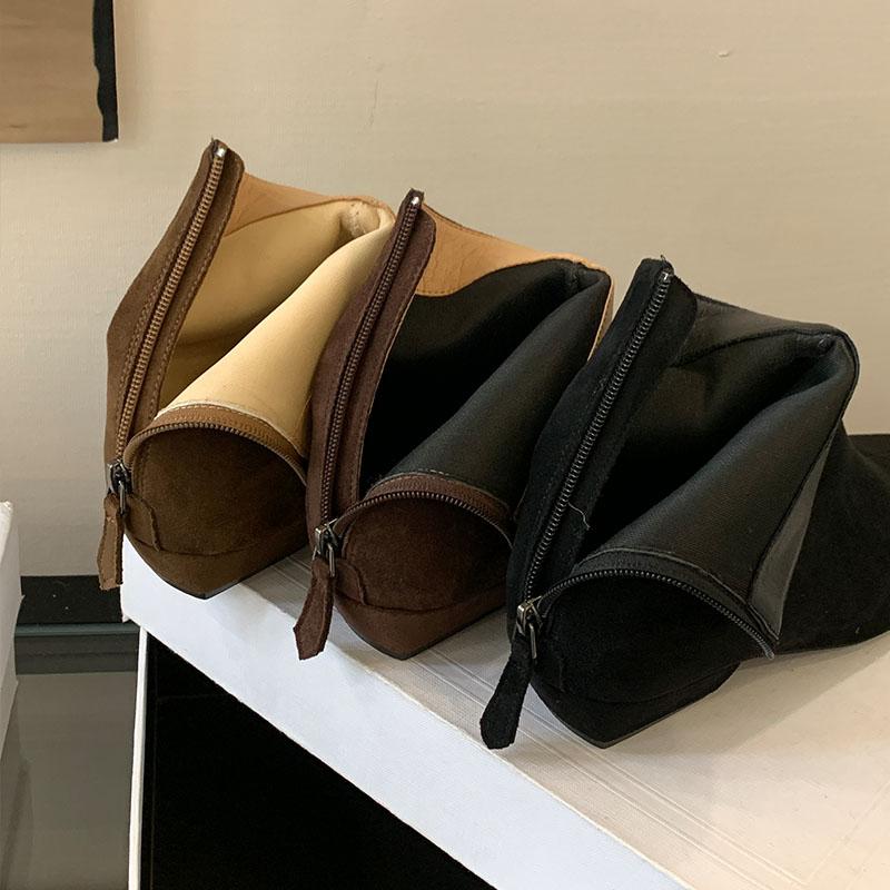 Fashion Fashion Flock Women Ankle Boots With Low Heel Footwear Pointed Toe Modern Ladies Short Boots Shoes Female Zippers Shoes