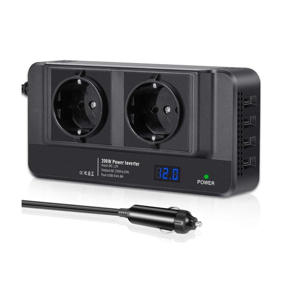 

200 Вт Автомобильный инвертор постоянного тока 12 В в переменный ток 110 В 220 В модифицированный синусоидальный адаптер питания 4 USB для быстрой зарядки универсальная розетка США и ЕС