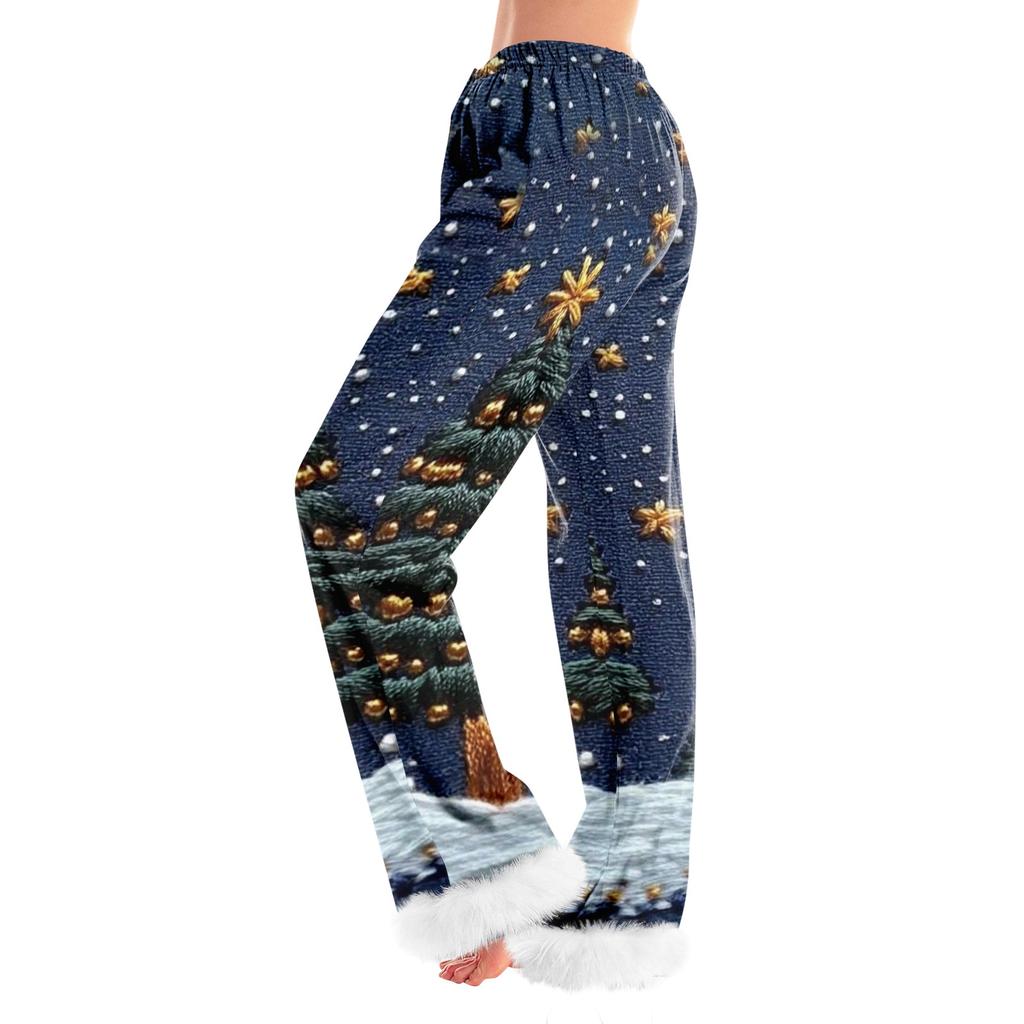 Women's Fashionable Casual Pants, Christmas Tree Print Pants