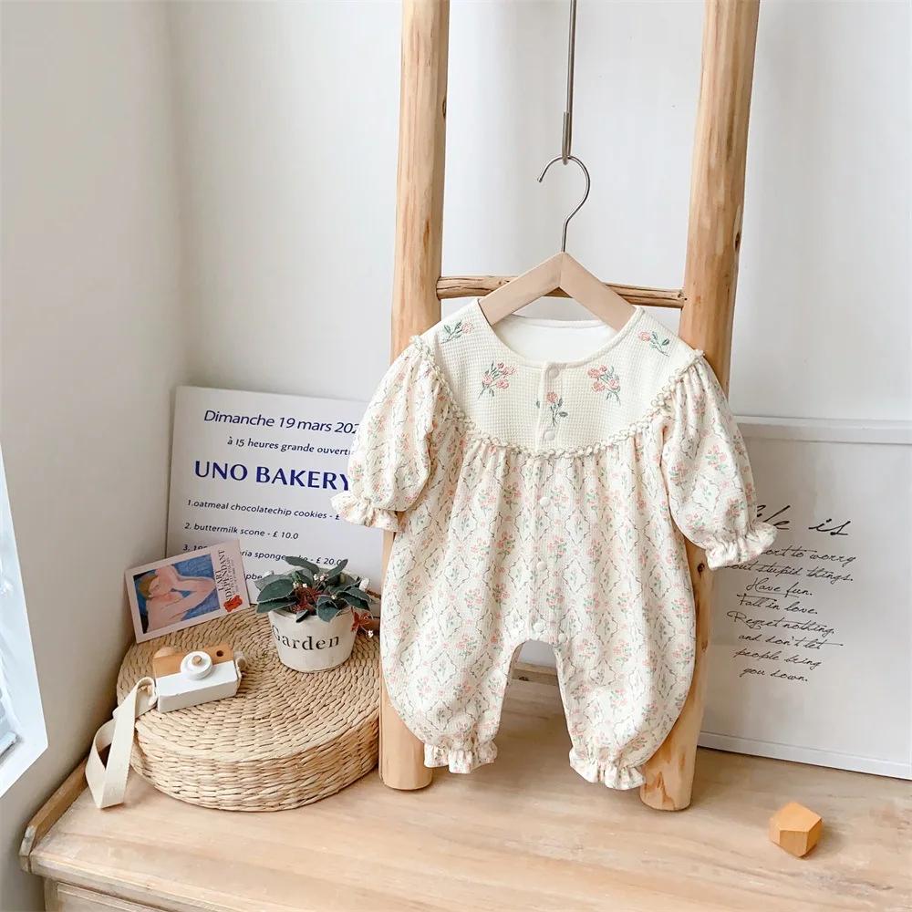 Ropa Bebe 2025 Autumn Baby Clothes Korean 0 To 12 Months Bodysuits & One-pieces Small Floral Girl Home Clothing Baby Jumpsuit