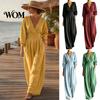 Everyday Wear Jumpsuit Women's Long Sleeve Jumpsuit, Deep V Neck Loose Wide Leg Women Rompers, High Waist Summer Casual One Piece Outfits with Pockets