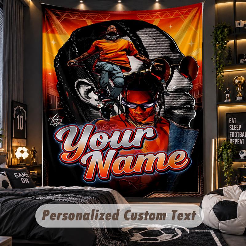 Personalized Wall Tapestry,Travis Scott Custom Printed Name, Fabric Wall Art For Indoor Room Backdrop