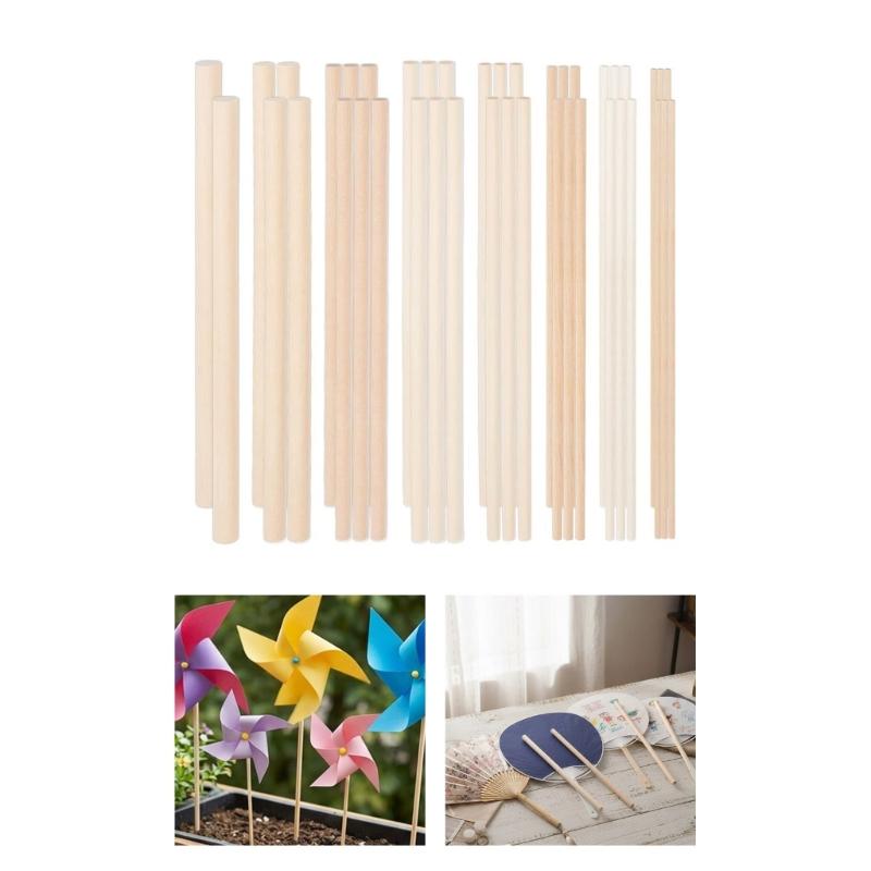 Pack of 42 Friendly Wood Dowels for Handicraft Projects Windmills Stick Fan Poles Safe for Children Handcraft Activity