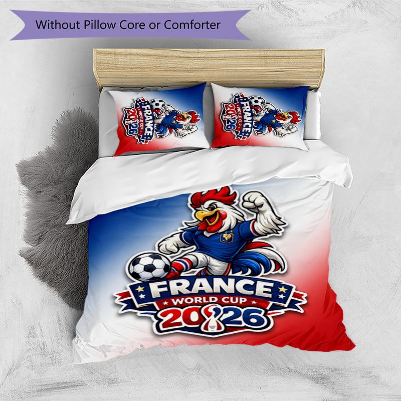 France Football Printed Bedding 3 Piece Set Cozy Breathable Bed Cover Set as Housewarming Holiday Gift