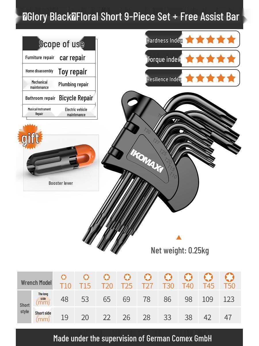 

Torx Hex Key and Pozidriv Combo Set: 6-Point Hex and Flower Screwdrivers