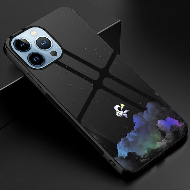 Niedliche Astronauten-Hülle aus gehärtetem Glas für Iphone 14 13 11 12 Pro Max Mini Xs Xr X 7 8 6s Plus Se 2022 Cover Protection Shell Capas