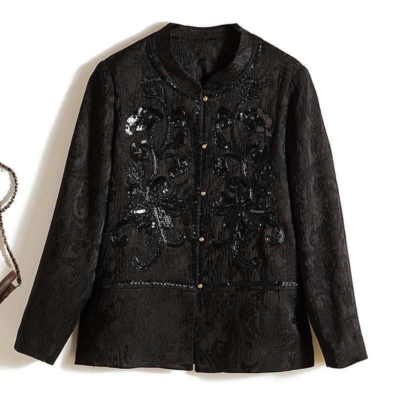 

Тысяча юаней не стоит того, чтобы бить босса! Женская маленькая куртка-стойка с большой вышивкой пайетками, блестящая, модная, жаккардовая, хлопковая, новая Black 4XL