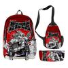 Favored Distinctive Metal Family Anime 3D Design 3pcs/Set Learner Bags Everyday Laptop Everyday Backpack Sling Carry Tote Pencil Pouch