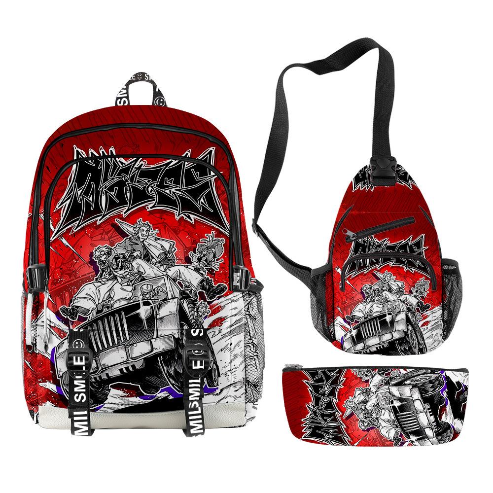 Favored Distinctive Metal Family Anime 3D Design 3pcs/Set Learner Bags Everyday Laptop Everyday Backpack Sling Carry Tote Pencil Pouch