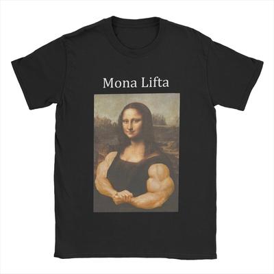 Mona Lifta Lisa Men's T Shirts Humorous Tee Shirt Short Sleeve Round Collar T-Shirt 100% Cotton Printing Tops