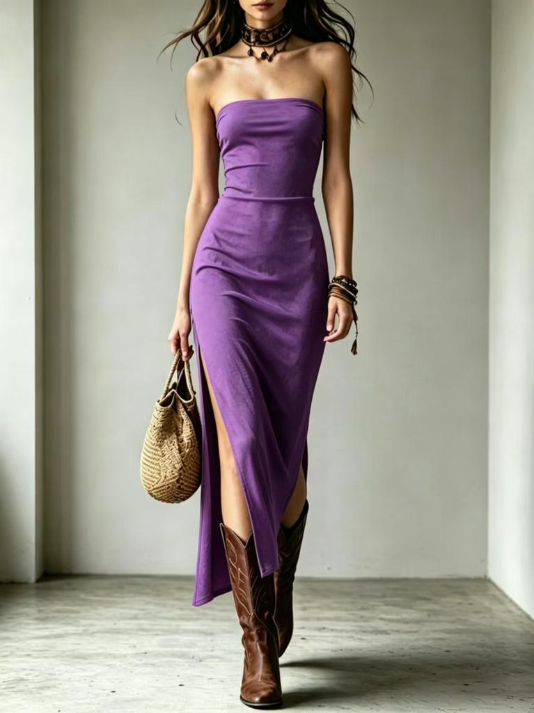 European and American I Pure Desire Wind Tube Top Long Dress, Skin-friendly Elastic Chest Wrap Split Hanging Dress Women's Clothing Women's Summer