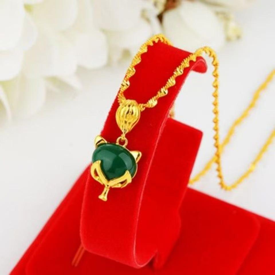 Cat s Eye Green Gold Water Wave Pendant Necklace for Women - Fashionable Luxury Clavicle Chain