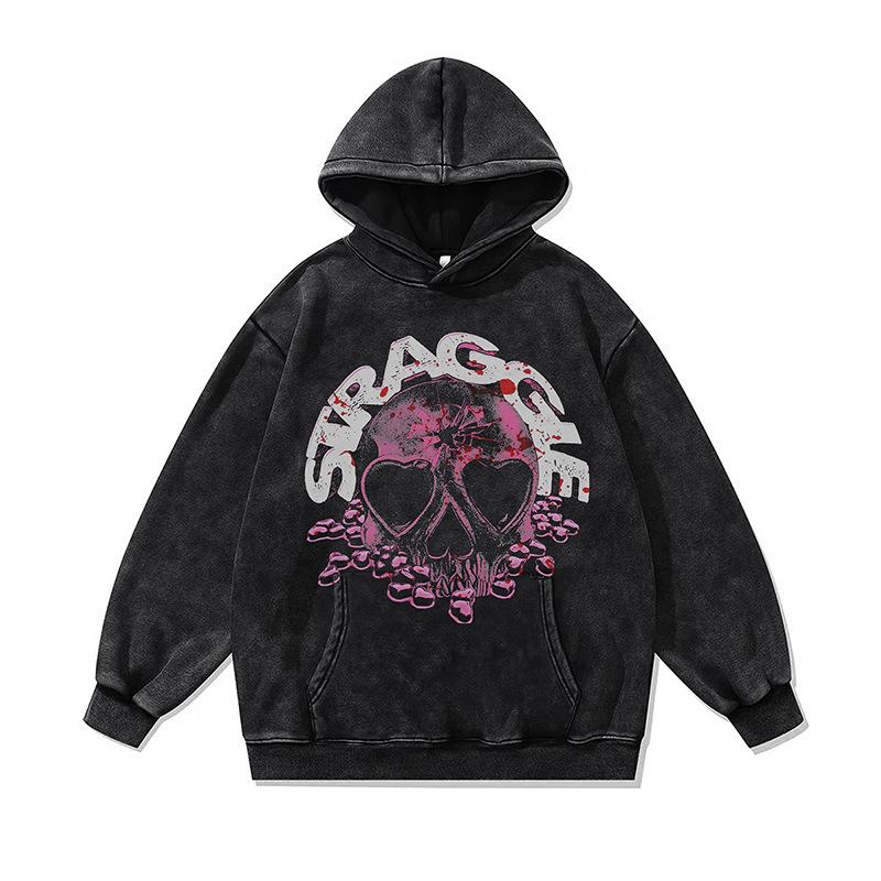 American Retro Skull Print Hoodie Jacket Autumn And Winter Heavy Washed Old Hooded Sweater Men And Women