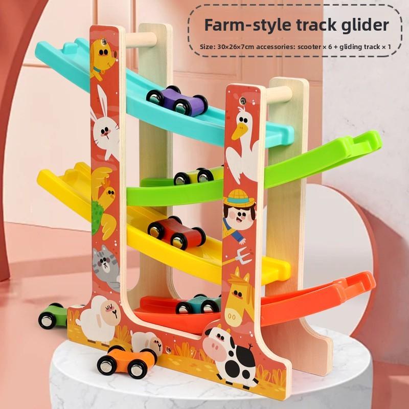 Wooden Kids Racing Track Car Toy With Inertia And Diy