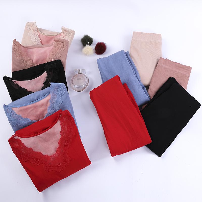 Autumn/Winter Lace Trim Velvet Warm Clothes & Pants Set 3907