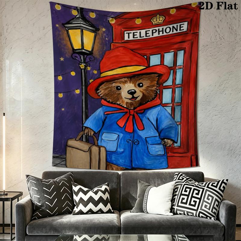 Paddington Bear Wall Tapestry Aesthetic Wall Hanging Printed Fabric Blanket Decorative Tapestries for Bedroom Living Room Home Decor