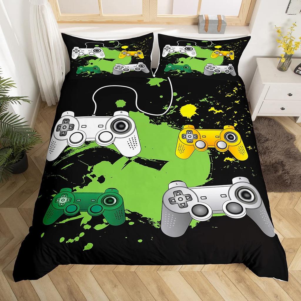 Kids Boys Gamer Bedding Set King Queen Pink Purple Gamer Duvet Cover Modern Gaming Polyester Comforter Cover Game Quilt Cover