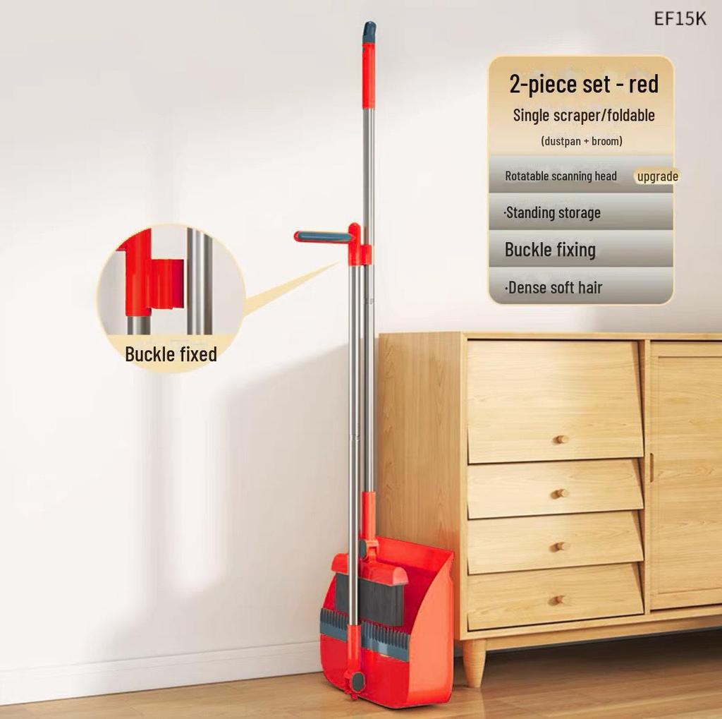 Soft Bristle Broom & Dustpan Set with Non-Stick Hair Feature and Scraper