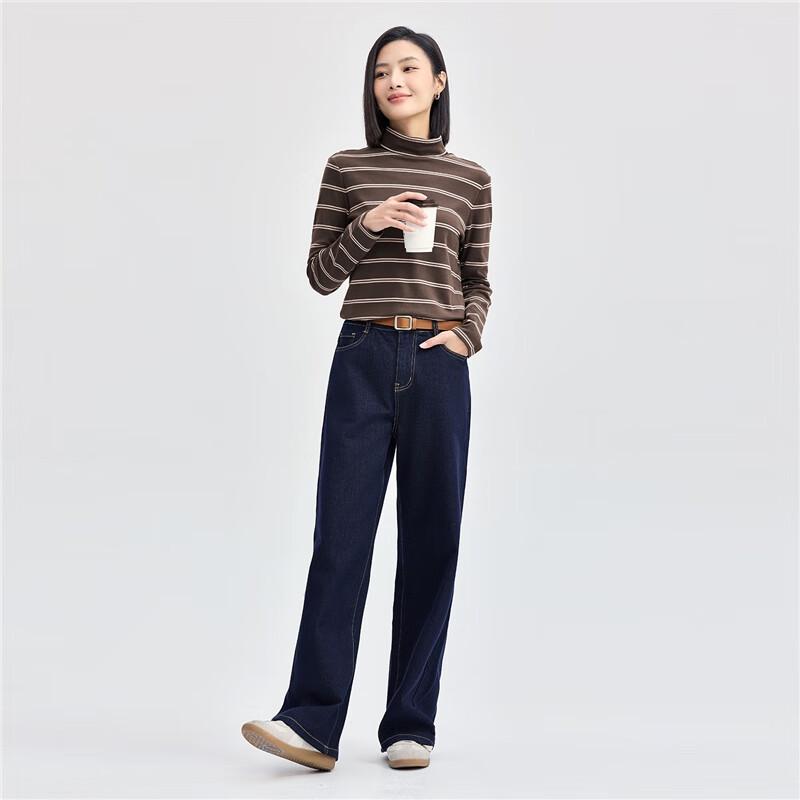 Giordano Women's Striped Turtleneck Long Sleeve T-Shirt