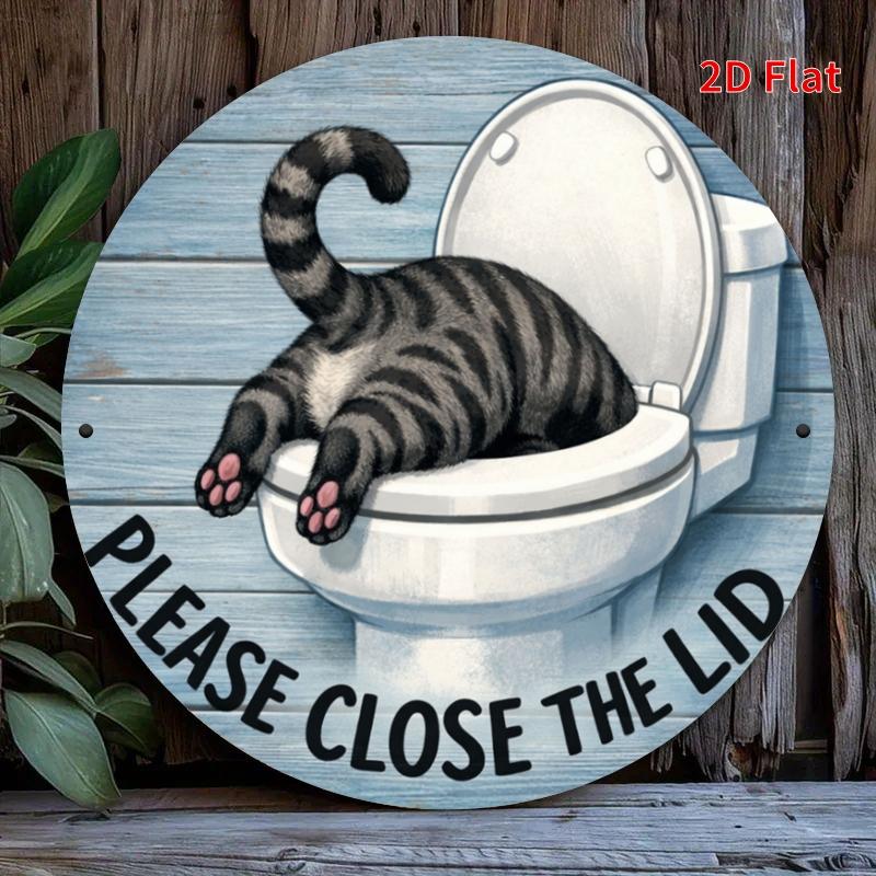 Tin Sign Please Close The Lid Funny Cat Print Vintage Durable Metal Plaque Wall Decor Home Office Bar Man Cave Wall Art