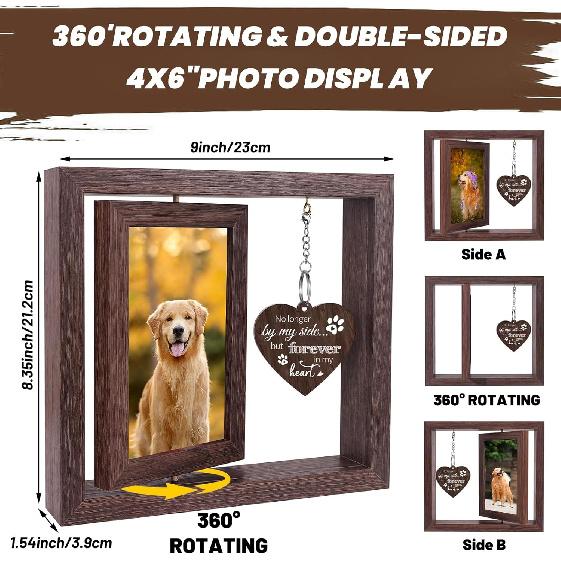 Dog Memorial Gifts for Loss of Dog,Rotating Wooden Picture Frame for 4x6 Photo,Loss Sympathy Gift,Cat Pet Bereavement Remembrance Picture Frame