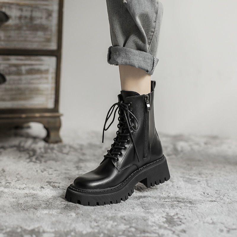 

Women s 2025 British Style Black Ankle Boots: New Autumn Thick Sole Motorcycle Design 40 Standard Size