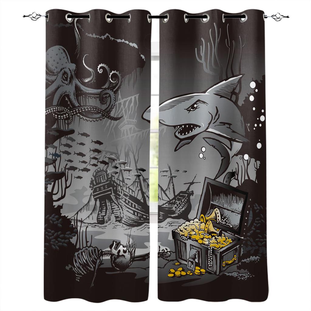 Nautical Theme Octopus Sea Monster Blackout Curtains For Living Room Bedroom Window Treatment Blinds Drapes Kitchen Curtains