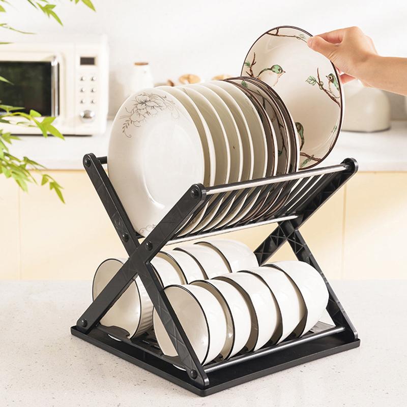X-Type Plastic Bowl Rack Kitchen Double-Layer Storage Rack Household Bowl Tray Drain Rack Multi-Functional Dish Storage Rack