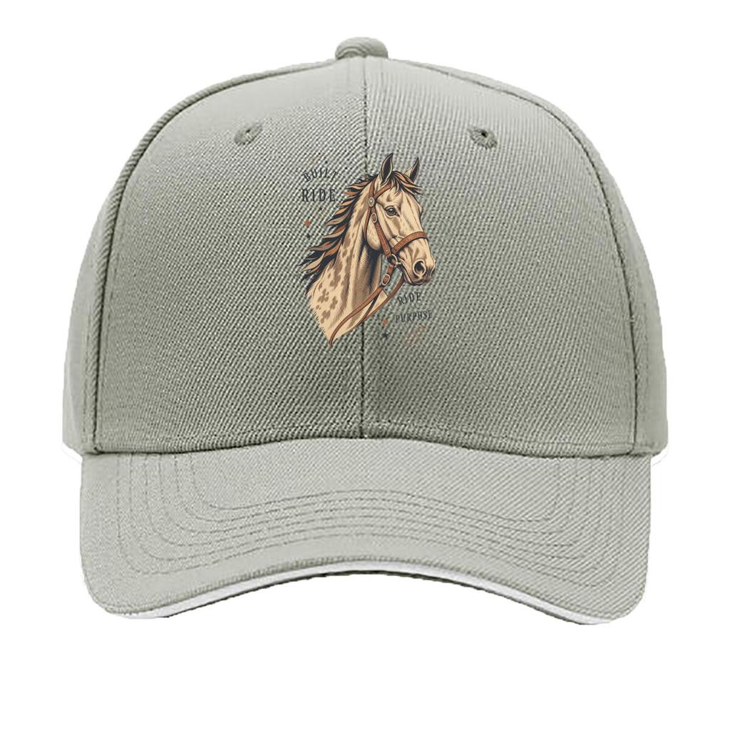 Rustic Galloping Horse Head Emblem Sandwich Baseball Cap Sun Cap Outdoor Workouts Hat