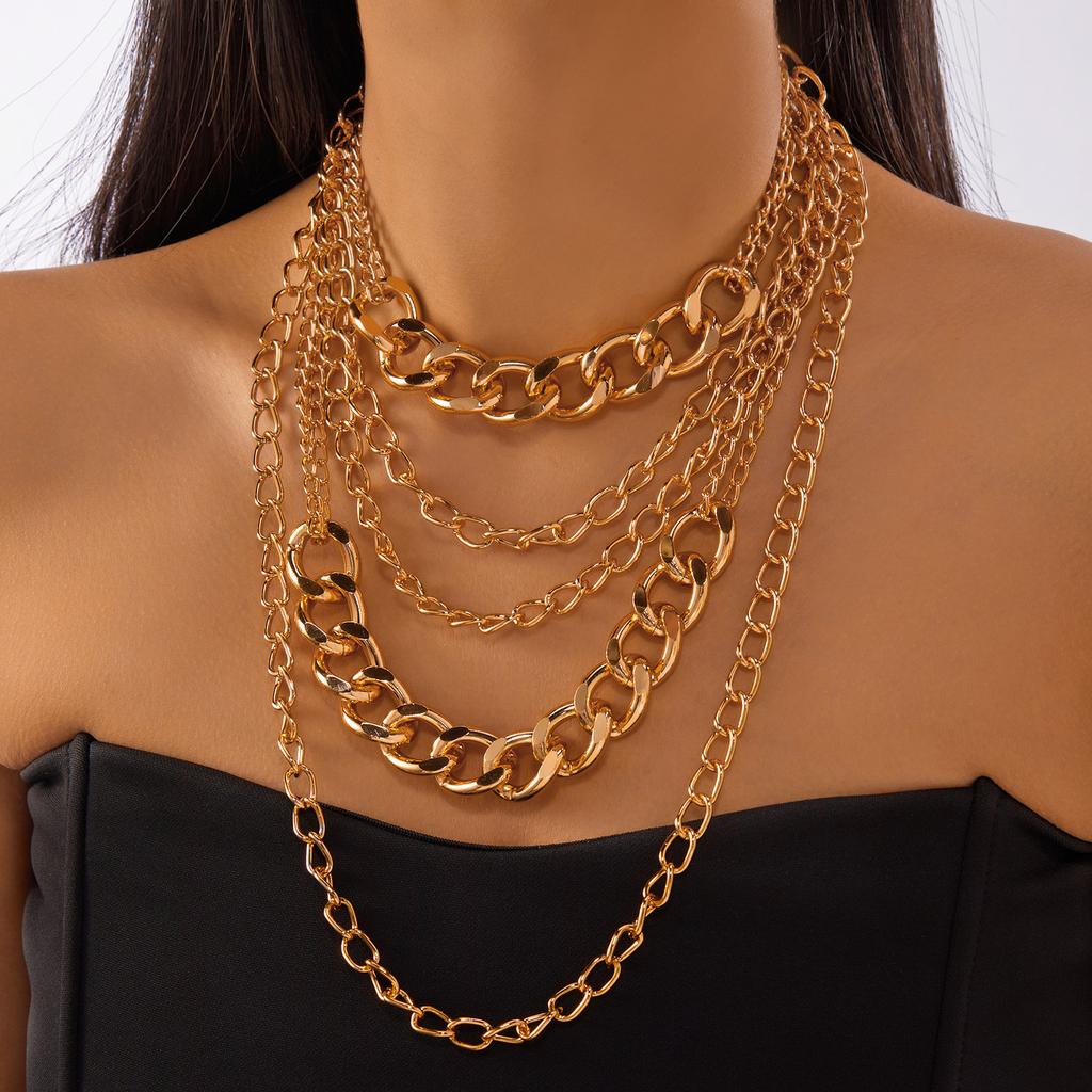 Vintage Punk Exaggerated Big Thick Cuban Link Chain Necklace For Women Gold Color Multilayer Hip Hop Choker Party Charm Jewelry