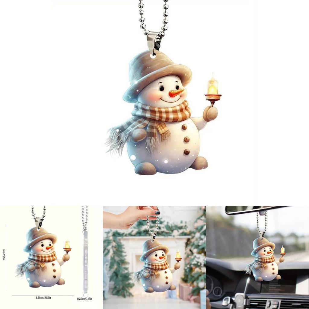 Christmas Cute Handheld Candle Snowman Pattern Acrylic Pendant For Holiday Decor And Gift Idea