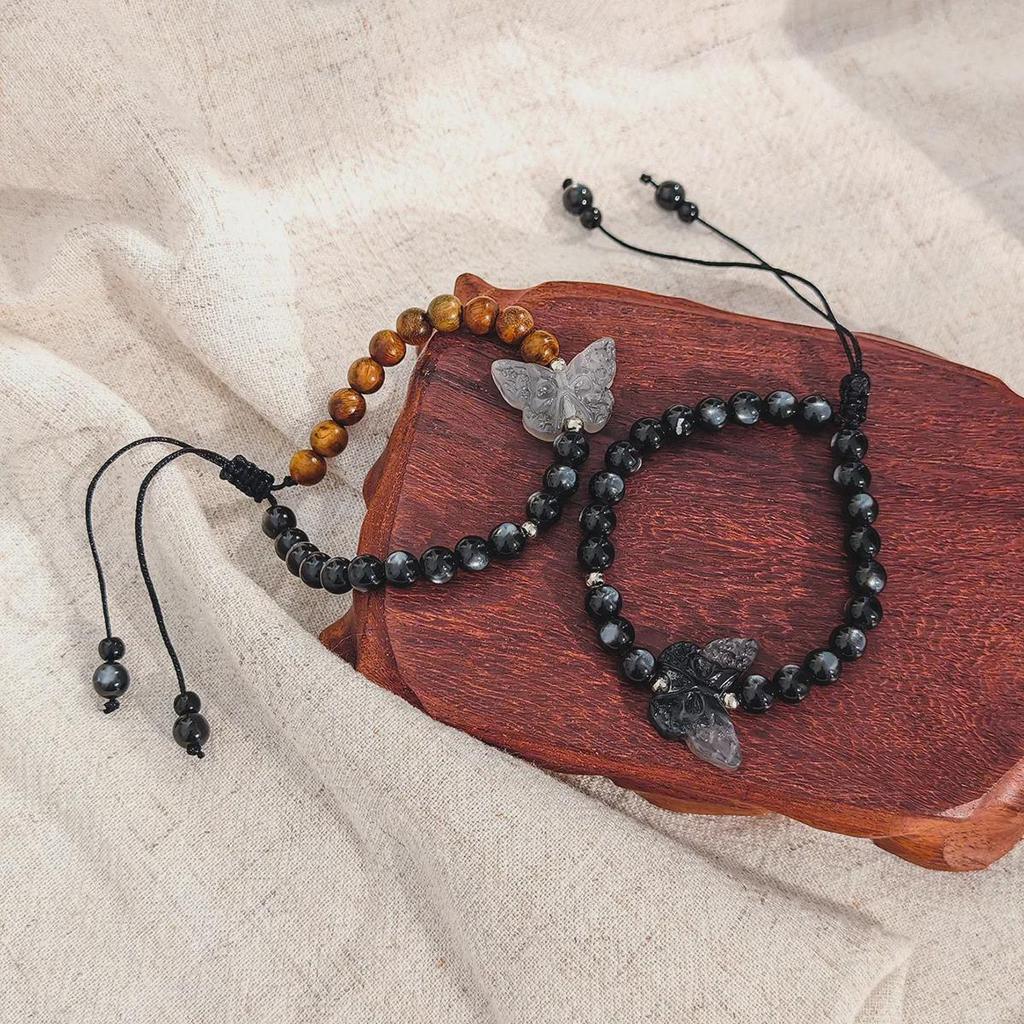 Elegant Chinese Butterfly Fantasy Beaded Half Bracelet - Ancient Style Niche Luxury Jewelry for Women