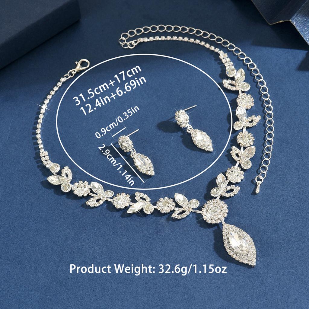 3PC Women's Fashion Leaf Water Drop Necklace Earrings Zircon Set Suitable for Wedding, Party, Festival Gifts