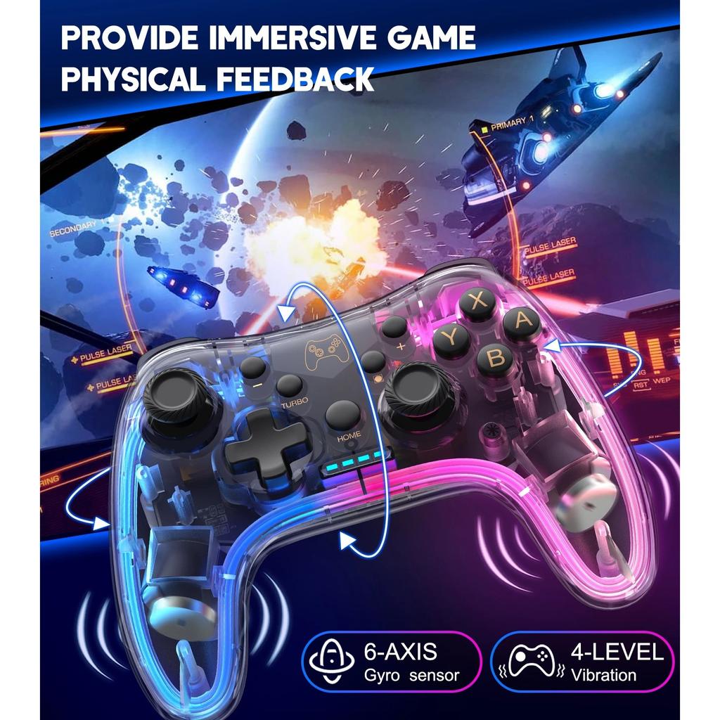 Switch / Switch Pro Controller Compatible with Switch / OLED / Lite, Pro Controller Switch with LED Lights, 6 Gyro Axis, Turbo and Dual Vibration
