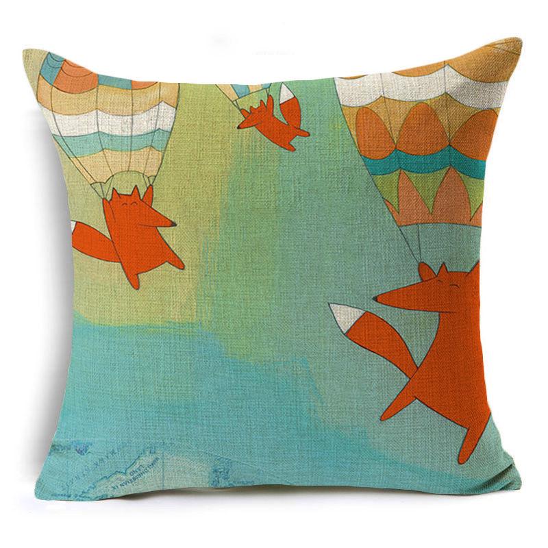 Cute Hand-painted Cartoon Small Animal Linen Pillow Pillow Cover Cartoon Love Red Fox Cushion Cover
