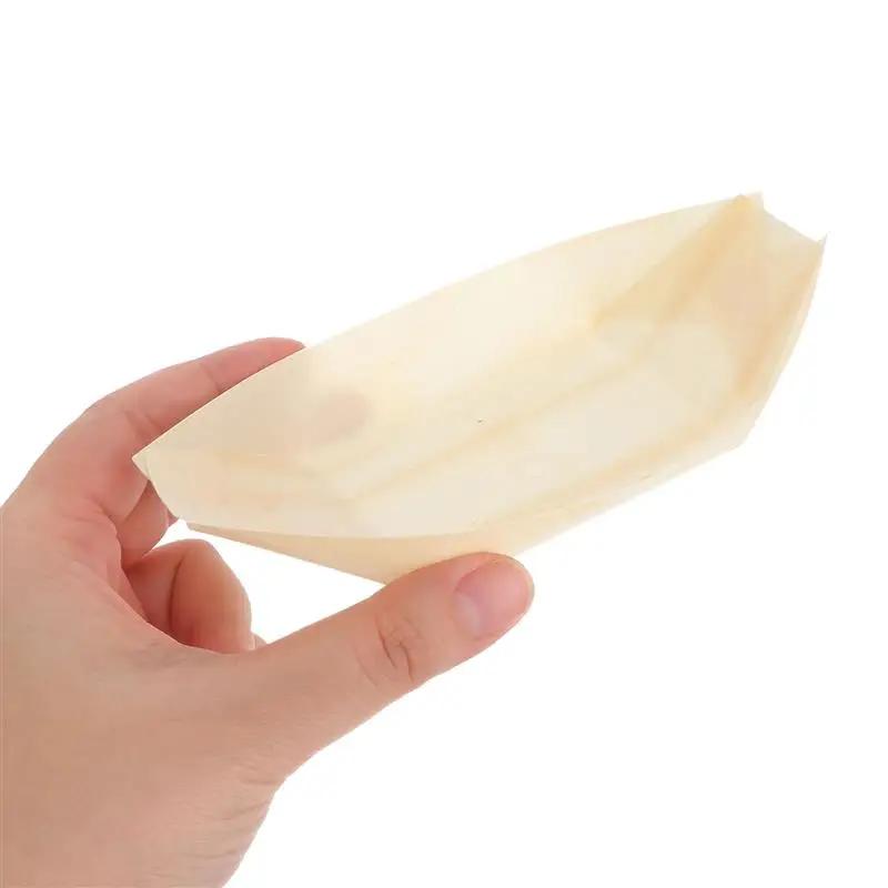 50pcs Sushi Shushi Wood Boat Natural Bamboo Disposable Kayak Sushi Plate Tray Salad Fruit Dessert Pine Cake Boat Snack Bowl Mat