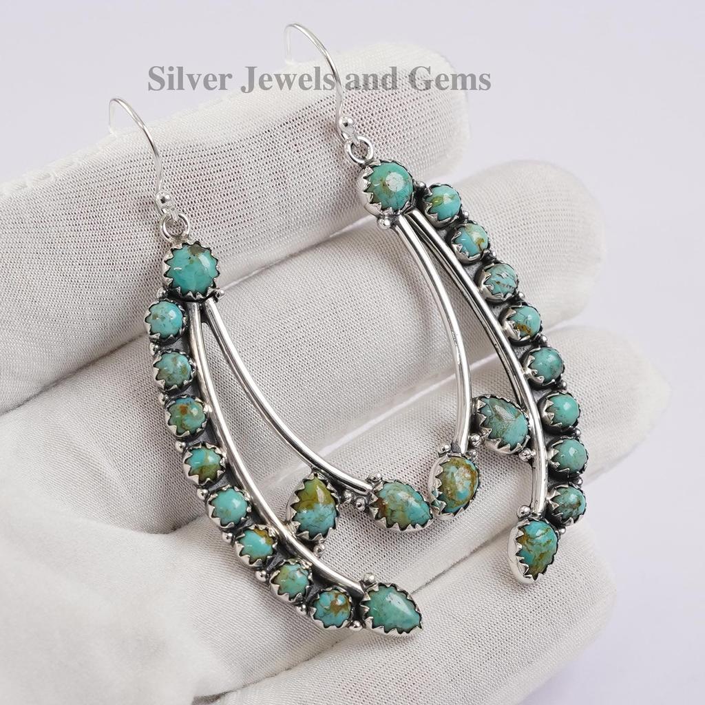 Natural Arizona Turquoise Earring, 925 Sterling Silver Earring, Kingman Turquoise Earrings, Wedding Earring, Statement Multi Stone Earring
