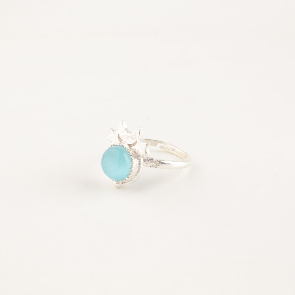 Natural Blue Cat's Eye Gemstone 925 Sterling Silver Women Jewelry Handmade Ring RR-67-36