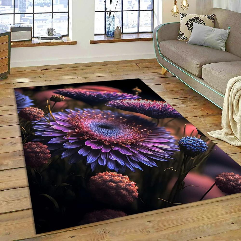 HD Pretty Flower Daisy Rose Chrysanthemum Carpet Rug for Home Living Room Bedroom Sofa Doormat Decor,Kids Area Rug Non-slip Mat