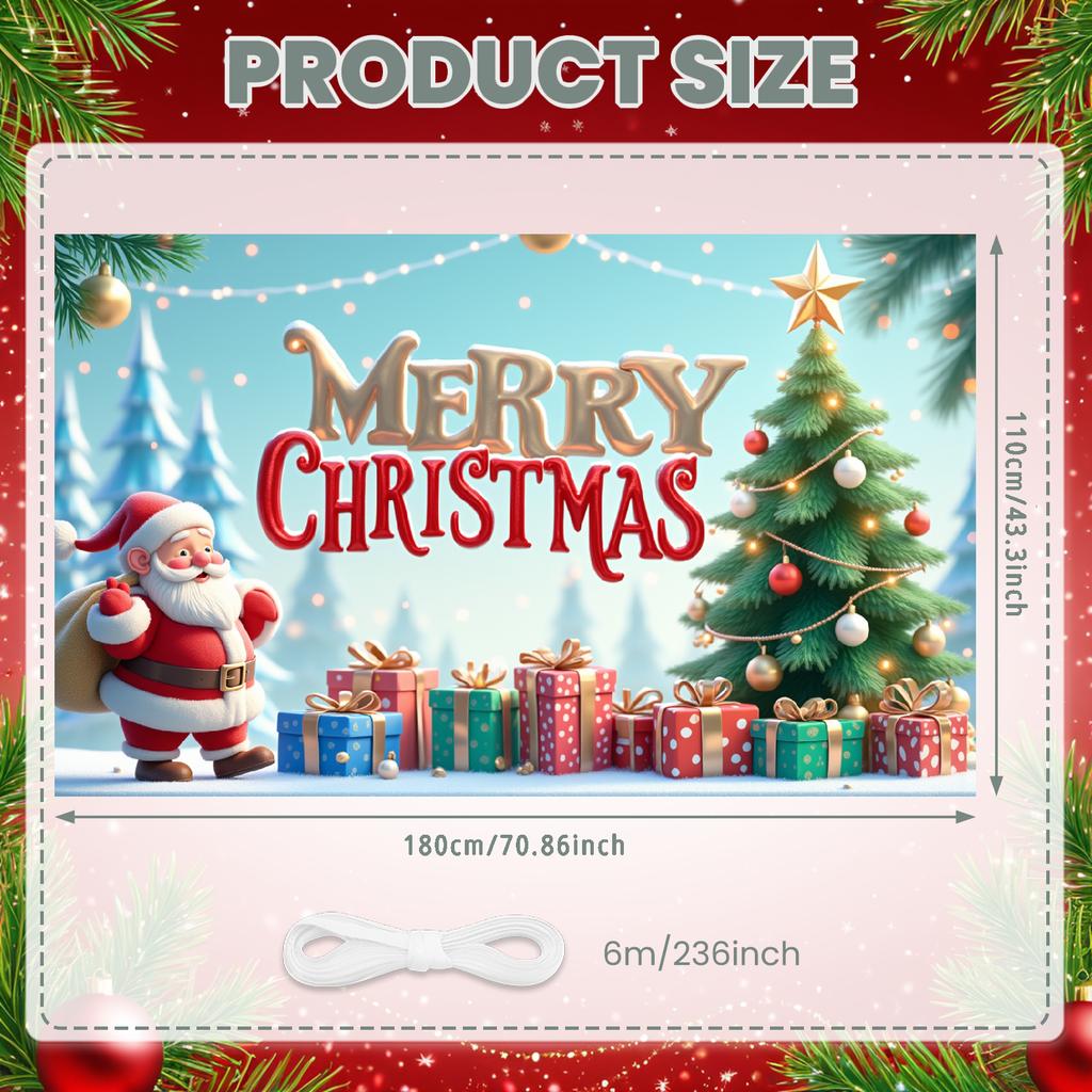 Photo Prop Cozy Design Santa Claus Banner Festive Decor Colorful Lights Christmas Banner For Home Decoration Event Decor Indoor