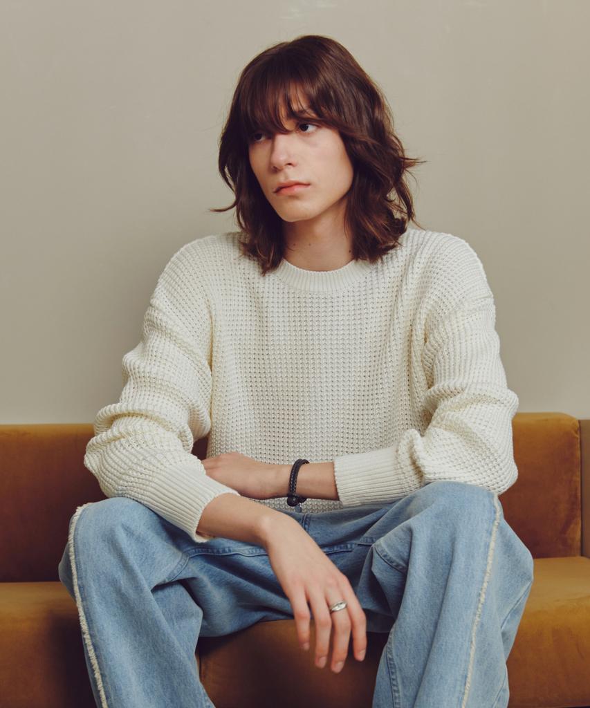 KNITTED Heavy Waffle Round Knit Ivory