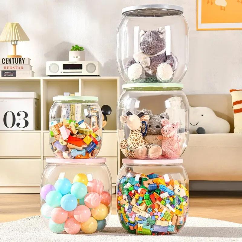 Children Chair Plush Toy Container Doll Box Basket Artifact Transparent Bucket Plastic Storage Stool