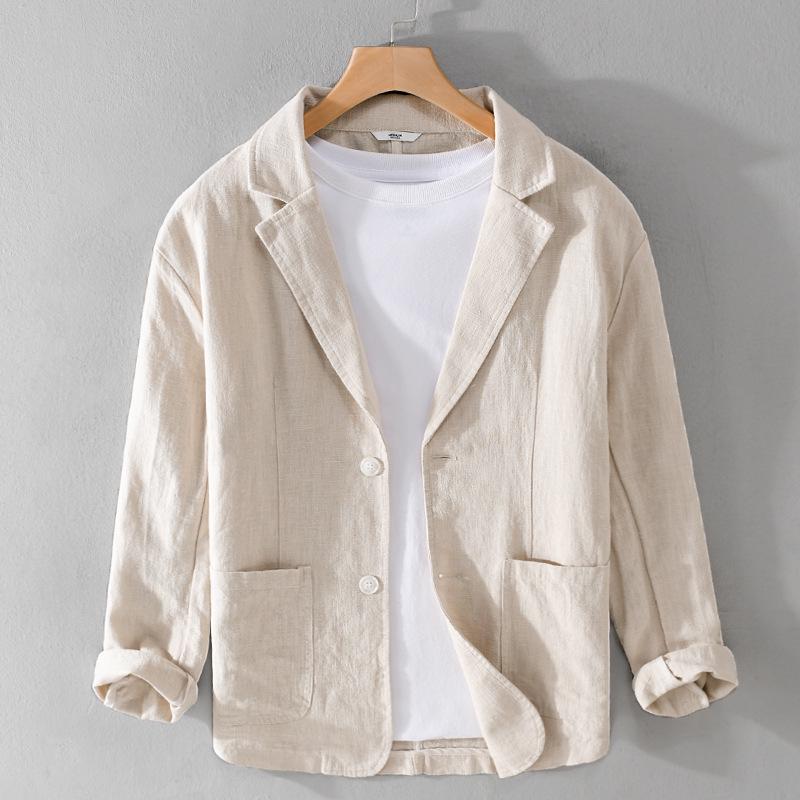 Men's Striped Short-Sleeve Casual Linen Suit for Spring & Autumn - Youthful, Handsome, and Popular (Model Y803)