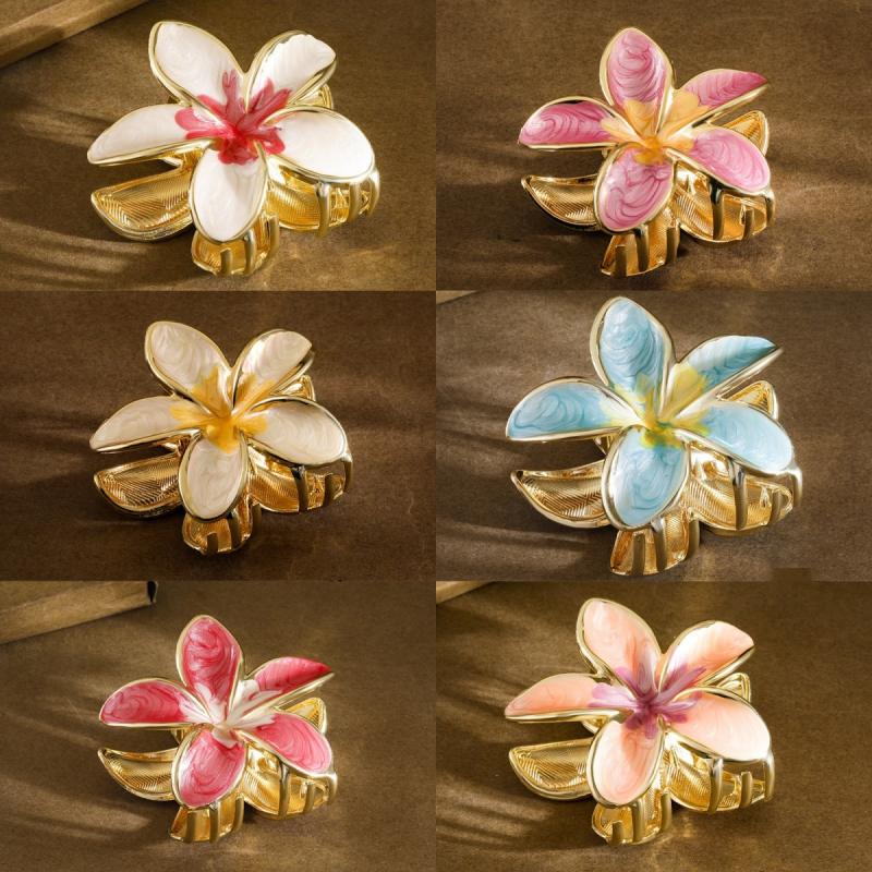 Gradient Alloy Oil Dropping Lily Flower Hair Clip Versatile Hair Accessory For Summer Beach Vocation Headwear