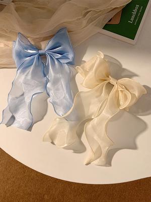 Sweet Chiffon Bow Hair Clips Girls Blue Shining Satin Bowknot Hair Clips Ribbon Bow Barrette Hairpin Grip Ponytail Clip Headwear