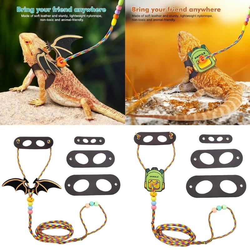 EscapeProof Adjustable Lizards Leash for Safe Outdoor Walking Comfortable Harness with Wing/Backpack Design for Reptiles