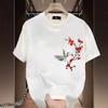 Men's Cotton T-shirtsT Shirt for Men Casual Summer Wear Red-crowned Crane Print Tee Shirts Black Men Clothing