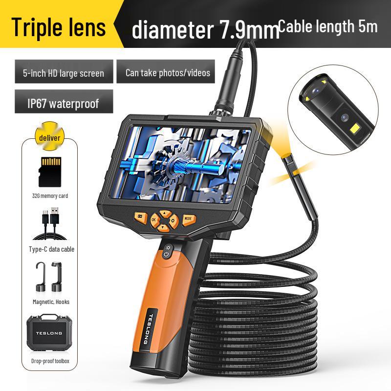Adjustable Industrial Endoscope with 7.6mm Lens - 5m High-Definition Pipeline Inspection Tool